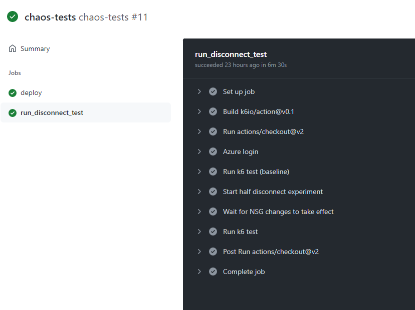 screenshot of failed test
